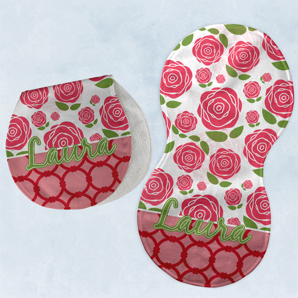 Custom Roses Burp Pads - Velour - Set of 2 w/ Name or Text
