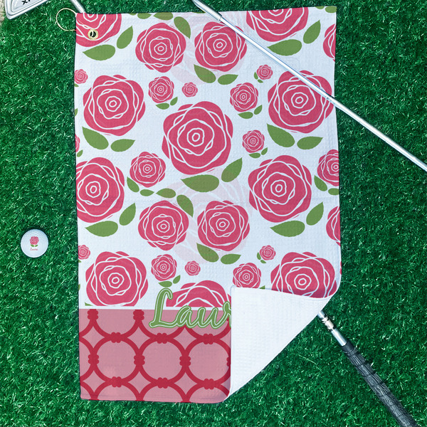 Roses Waffle Weave Golf Towel - In Context