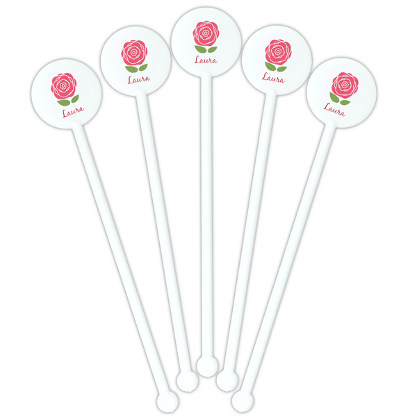 Roses White Plastic 5.5" Stir Stick - Fan View