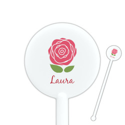 Roses 5.5" Round Plastic Stir Sticks - White - Single Sided (Personalized)