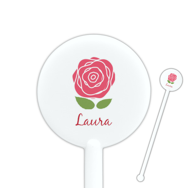 Custom Roses 5.5" Round Plastic Stir Sticks - White - Single Sided (Personalized)