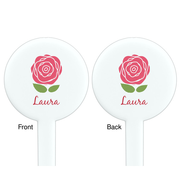 Roses White Plastic 7" Stir Stick - Double Sided - Round - Front & Back