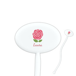 Roses 7" Oval Plastic Stir Sticks - White - Double Sided (Personalized)