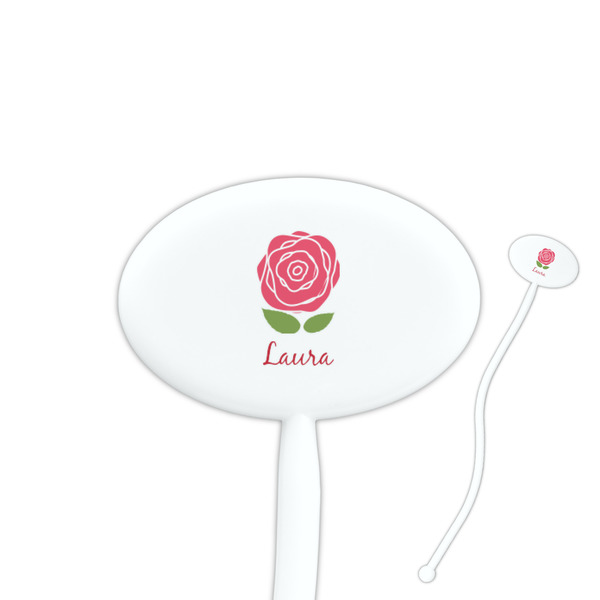 Custom Roses 7" Oval Plastic Stir Sticks - White - Double Sided (Personalized)