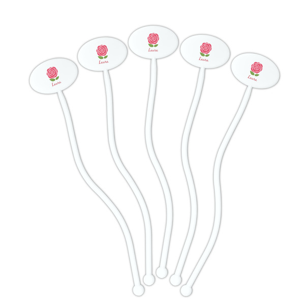 Roses White Plastic 7" Stir Stick - Oval - Fan