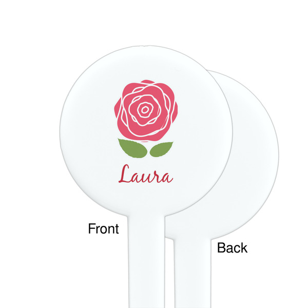 Roses White Plastic 7" Stir Stick - Single Sided - Round - Front & Back