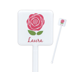 Roses Square Plastic Stir Sticks - Single Sided (Personalized)