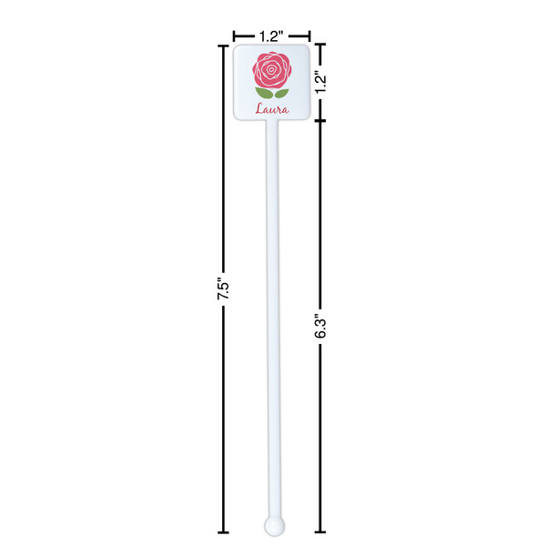 Roses White Plastic Stir Stick - Square - Dimensions