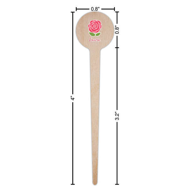 Roses Wooden 4" Food Pick - Round - Dimensions