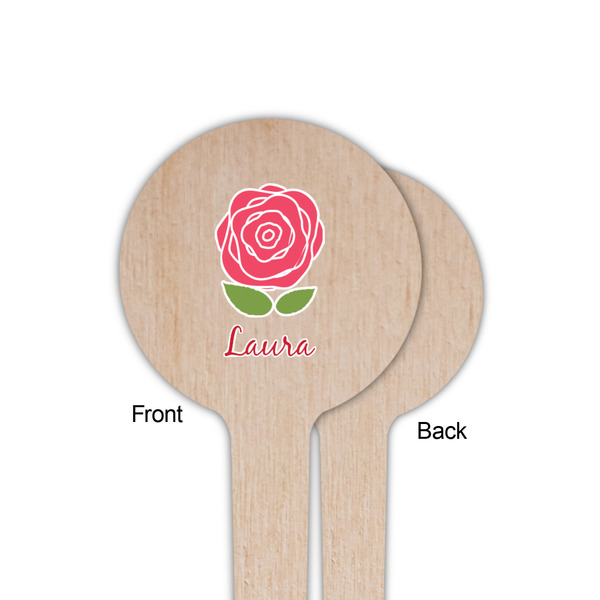 Roses Wooden 4" Food Pick - Round - Single Sided - Front & Back