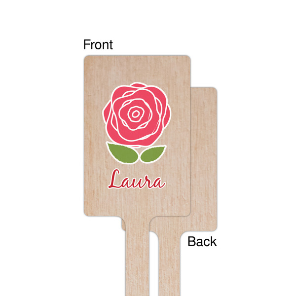 Roses Wooden 6.25" Stir Stick - Rectangular - Single - Front & Back
