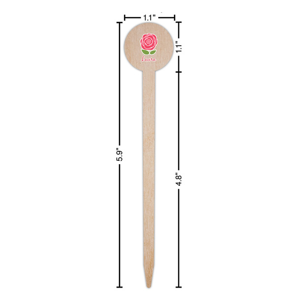 Roses Wooden 6" Food Pick - Round - Dimensions