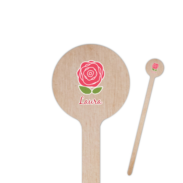 Custom Roses 7.5" Round Wooden Stir Sticks - Single Sided (Personalized)