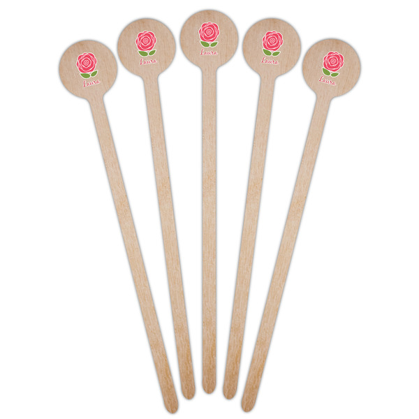 Roses Wooden 7.5" Stir Stick - Round - Fan View