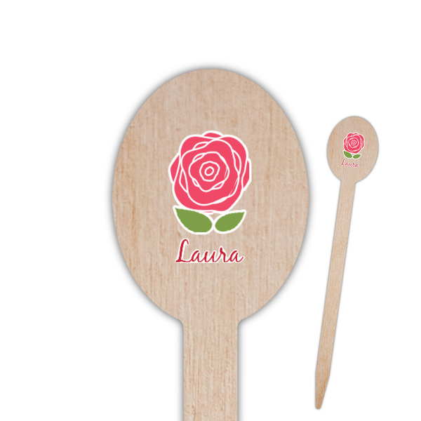 Custom Roses Oval Wooden Food Picks (Personalized)