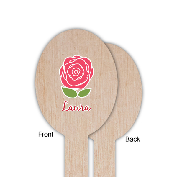 Roses Wooden Food Pick - Oval - Single Sided - Front & Back