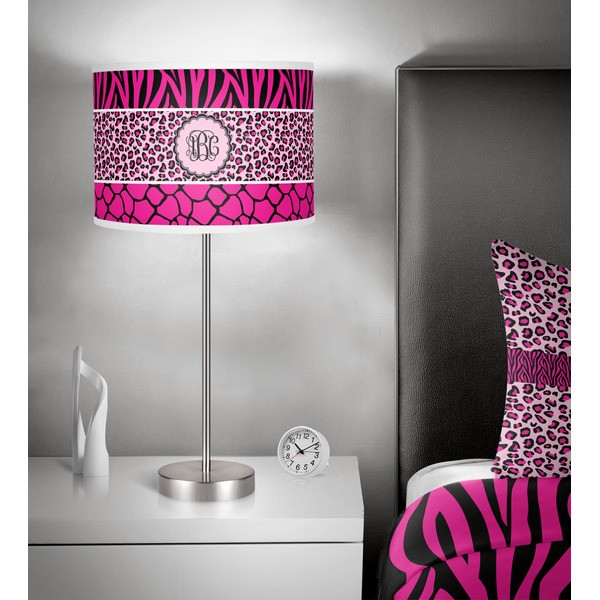 Triple Animal Print 13 inch drum lamp shade - in room