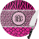 Triple Animal Print Round Glass Cutting Board - Small (Personalized)