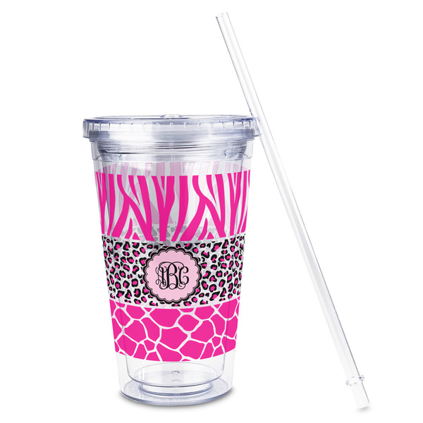 Triple Animal Print Acrylic Tumbler - Full Print - Front straw out