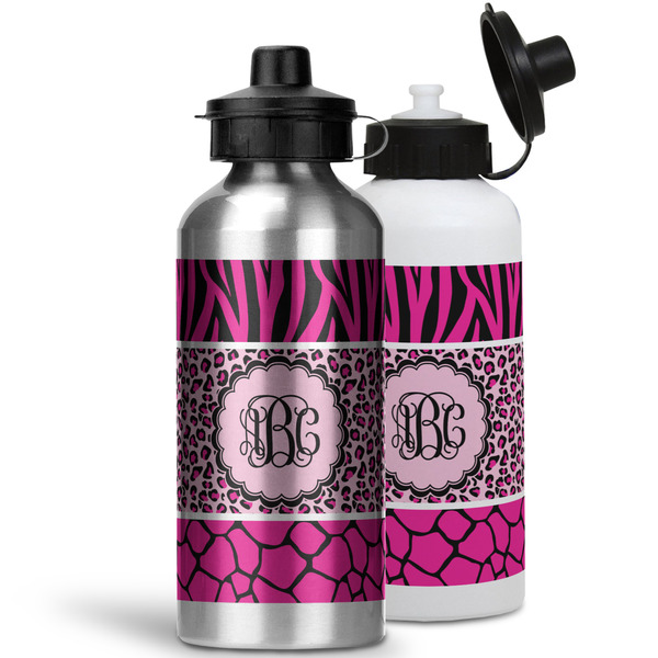 Triple Animal Print Aluminum Water Bottles - MAIN (white &silver)
