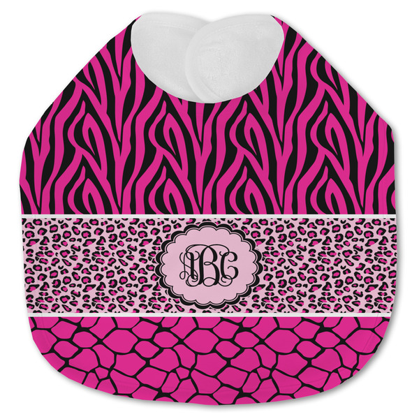 Custom Triple Animal Print Jersey Knit Baby Bib w/ Monogram