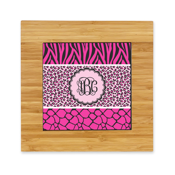 Custom Triple Animal Print Bamboo Trivet with Ceramic Tile Insert (Personalized)
