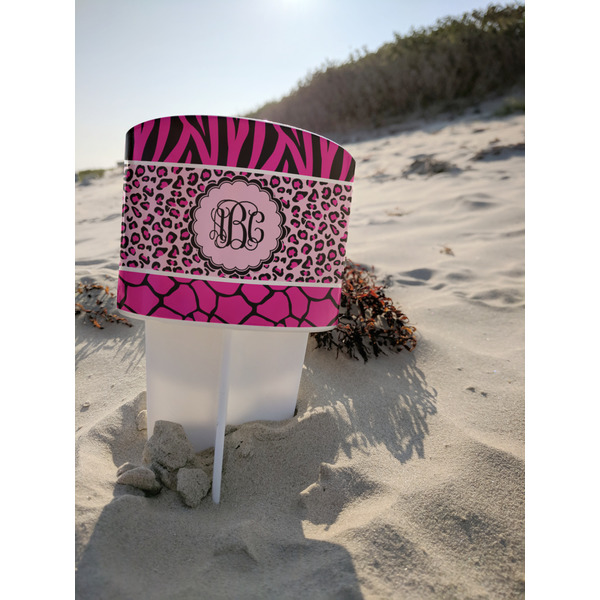 Triple Animal Print Beach Spiker white on beach with sand