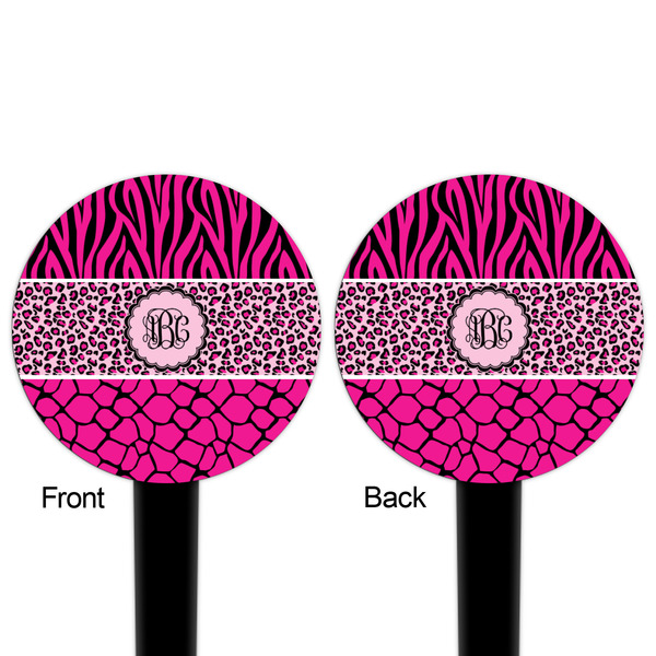 Triple Animal Print Black Plastic 4" Food Pick - Round - Double Sided - Front & Back