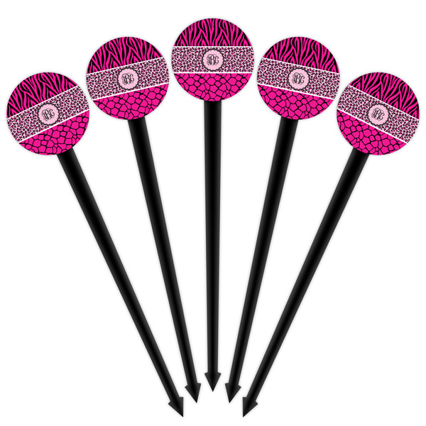 Triple Animal Print Black Plastic 4" Food Pick - Round - Fan View