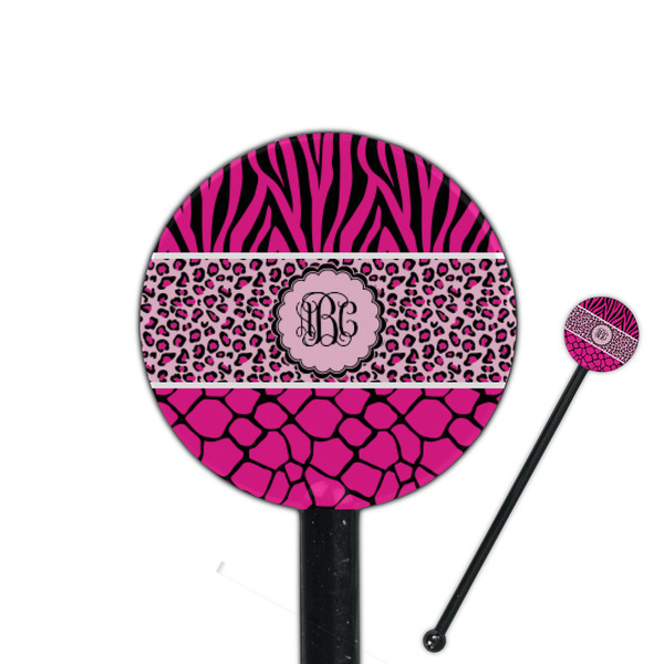 Custom Triple Animal Print 5.5" Round Plastic Stir Sticks - Black - Single Sided (Personalized)