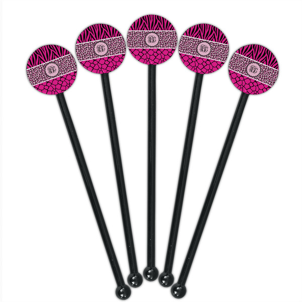 Triple Animal Print Black Plastic 5.5" Stir Stick - Round - Fan View