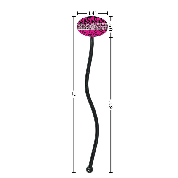 Triple Animal Print Black Plastic 7" Stir Stick - Oval - Dimensions