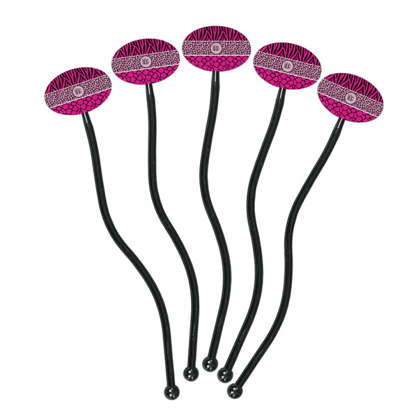 Triple Animal Print Black Plastic 7" Stir Stick - Oval - Fan