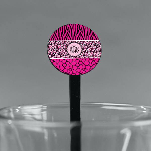 Triple Animal Print Black Plastic 7" Stir Stick - Round - Main
