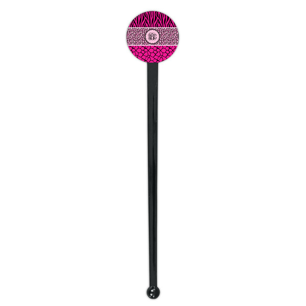 Triple Animal Print Black Plastic 7" Stir Stick - Round - Single Stick
