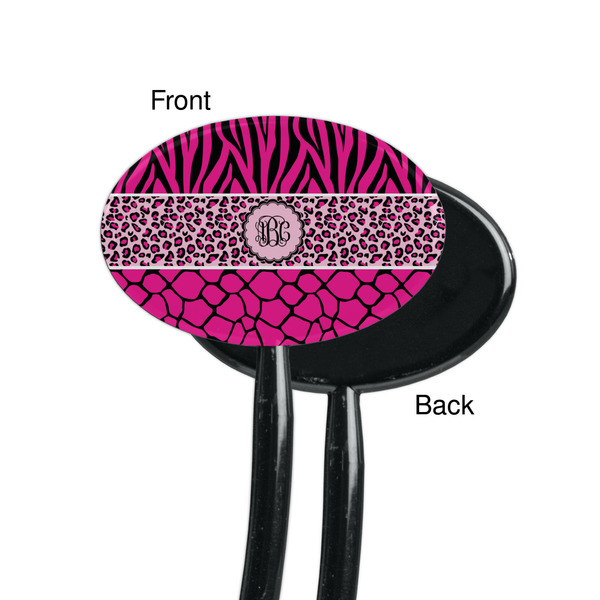 Triple Animal Print Black Plastic 7" Stir Stick - Single Sided - Oval - Front & Back