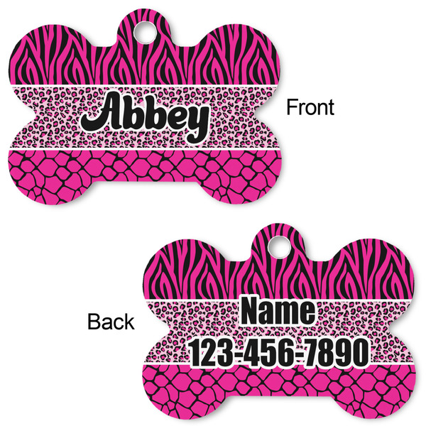 Triple Animal Print Bone Shaped Dog ID Tag - Large - Approval