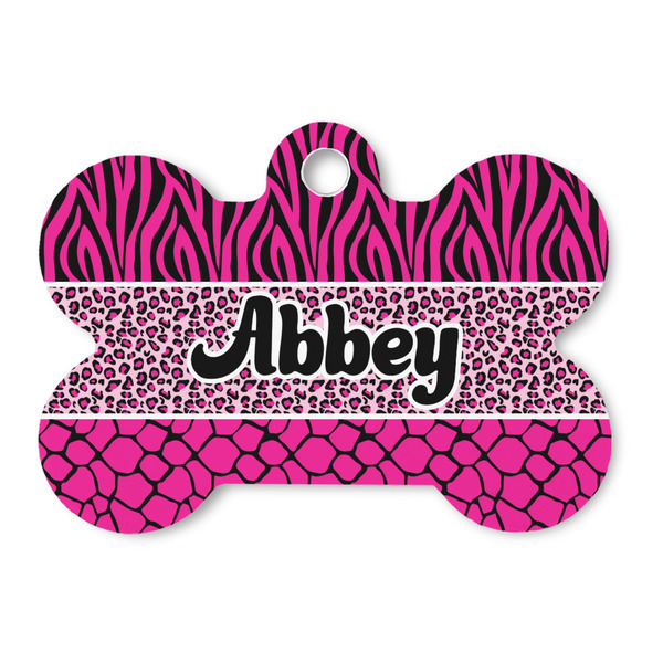 Custom Triple Animal Print Bone Shaped Dog ID Tag (Personalized)