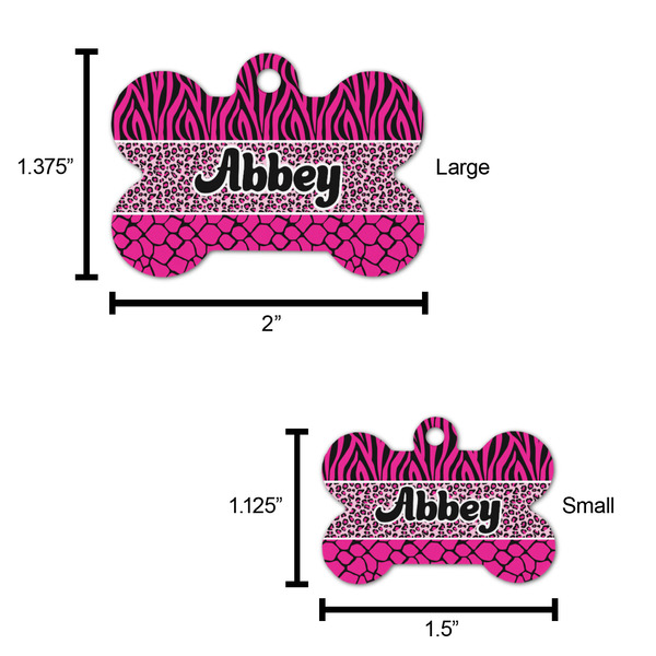 Triple Animal Print Bone Shaped Dog ID Tag - Large - Scale
