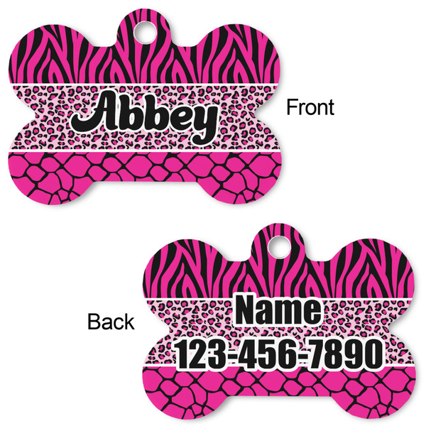 Triple Animal Print Bone Shaped Dog Tag - Front & Back
