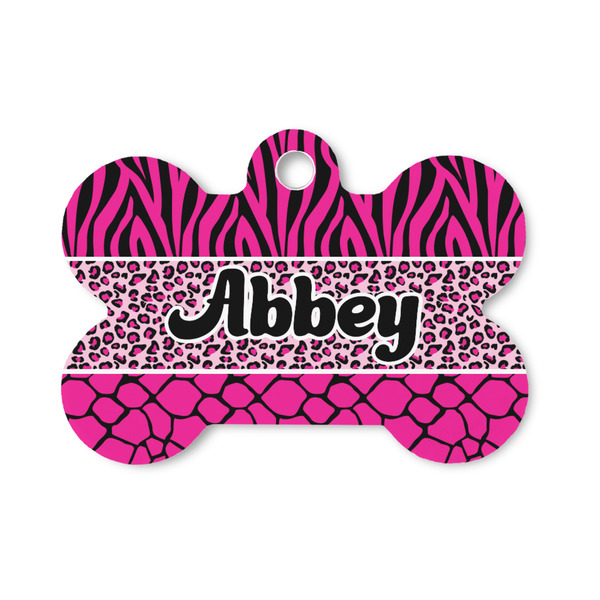 Custom Triple Animal Print Bone Shaped Dog ID Tag - Small (Personalized)
