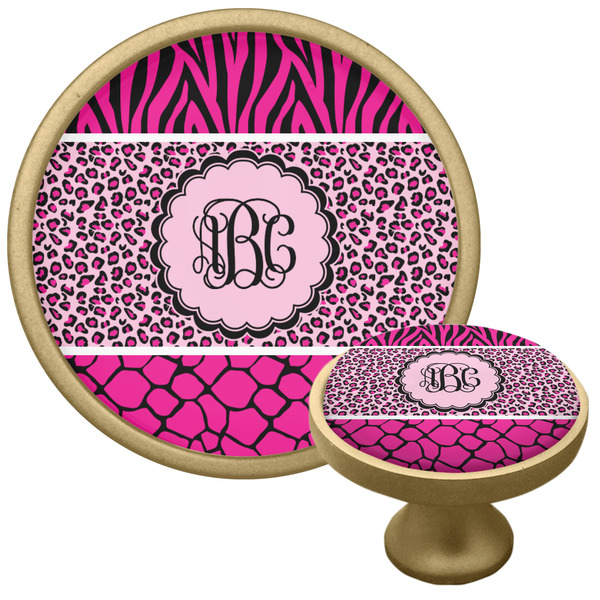 Custom Triple Animal Print Cabinet Knob - Gold (Personalized)