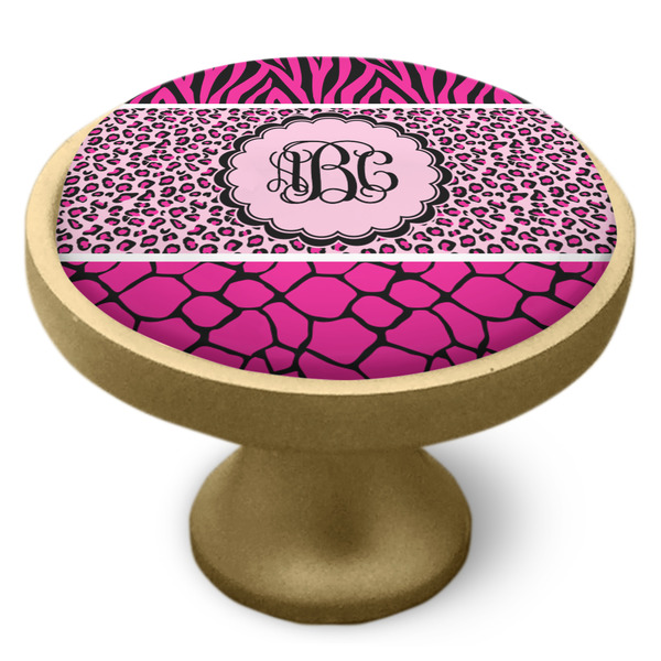 Triple Animal Print Cabinet Knob - Gold - Side