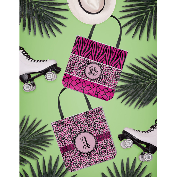 Triple Animal Print Canvas Tote Lifestyle Front and Back- 13x13