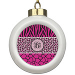 Triple Animal Print Ceramic Ball Ornament (Personalized)