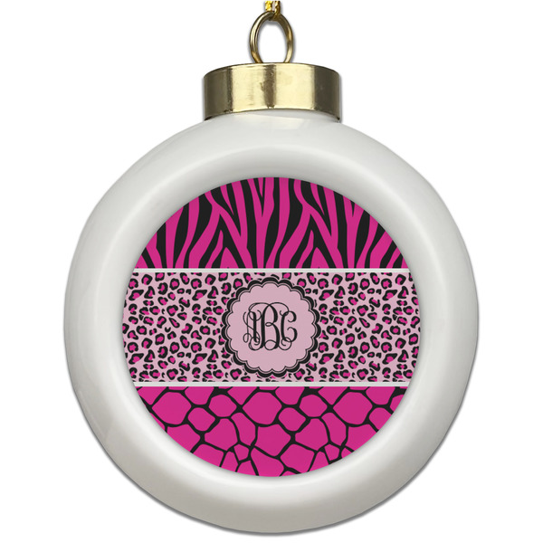 Custom Triple Animal Print Ceramic Ball Ornament (Personalized)