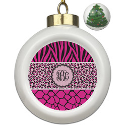 Triple Animal Print Ceramic Ball Ornament - Christmas Tree (Personalized)