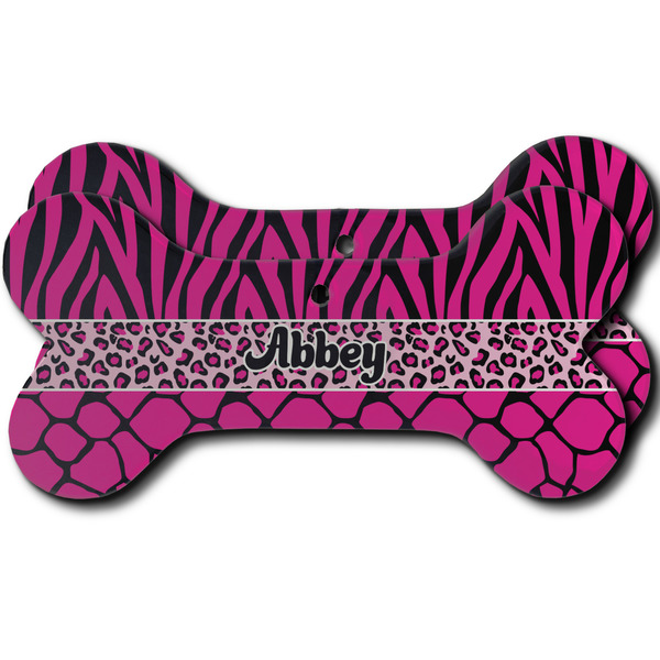 Custom Triple Animal Print Ceramic Dog Ornament - Front & Back w/ Monogram