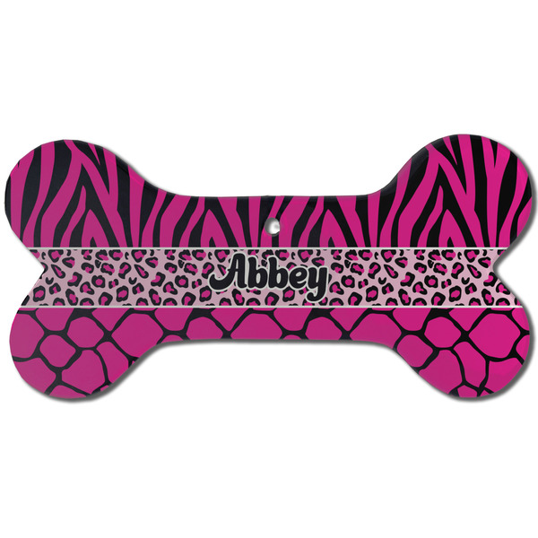 Triple Animal Print Ceramic Flat Ornament - Bone Front