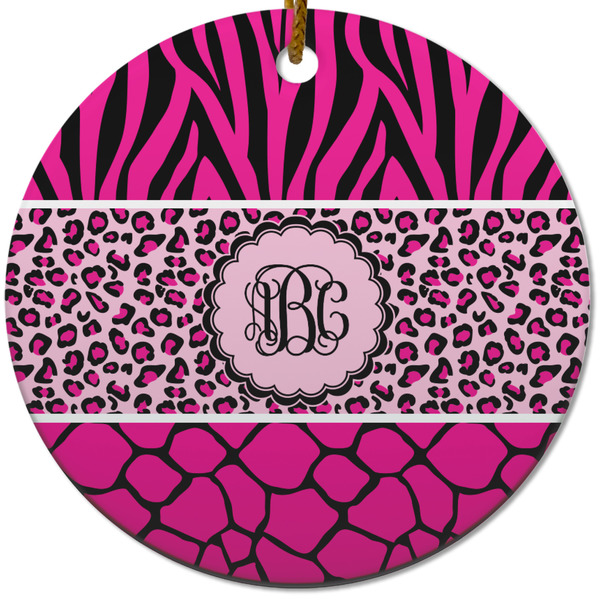 Triple Animal Print Ceramic Flat Ornament - Circle (Front)